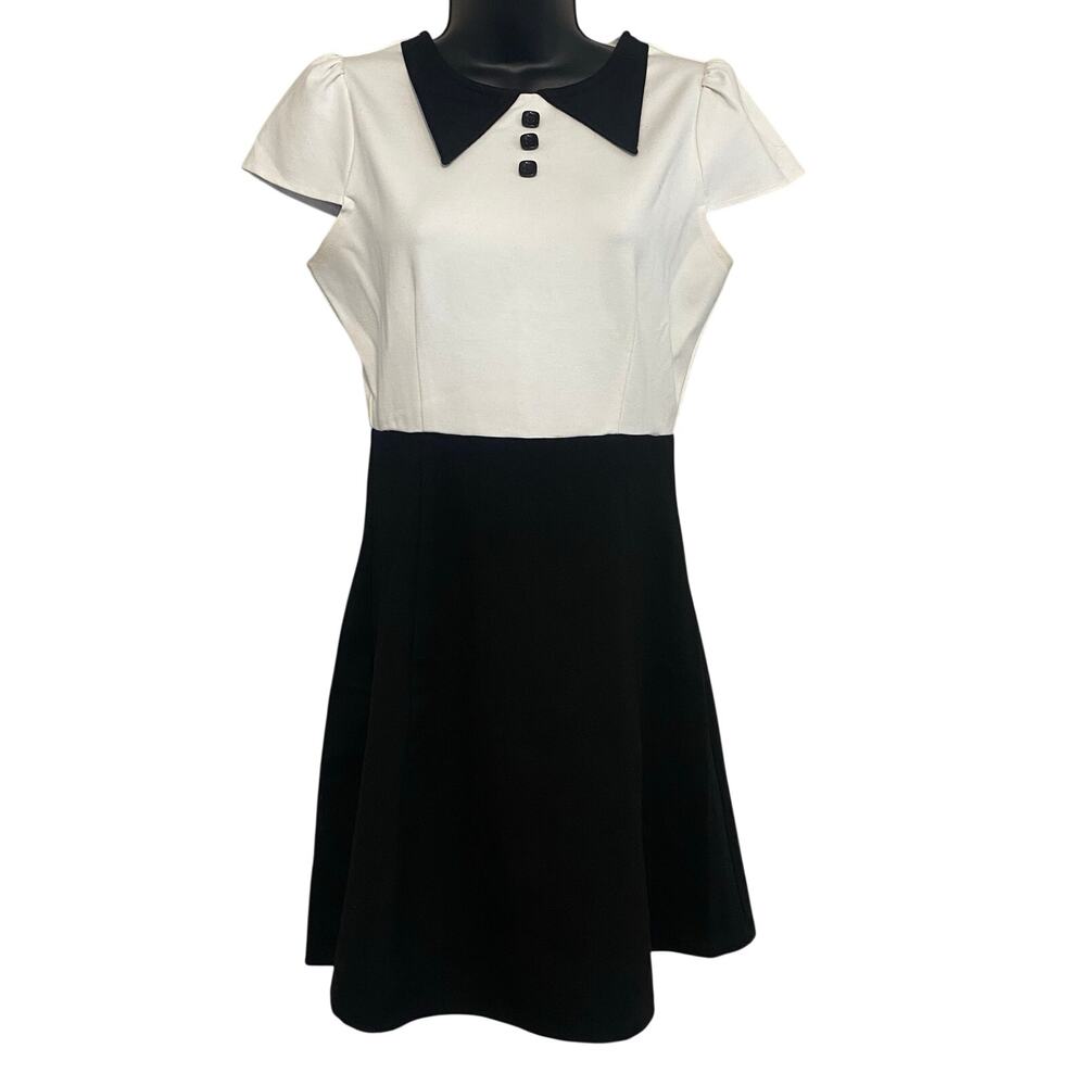 Sourpuss Womens Size Medium Dress Colorblock High Neck Short Sleeve Black White